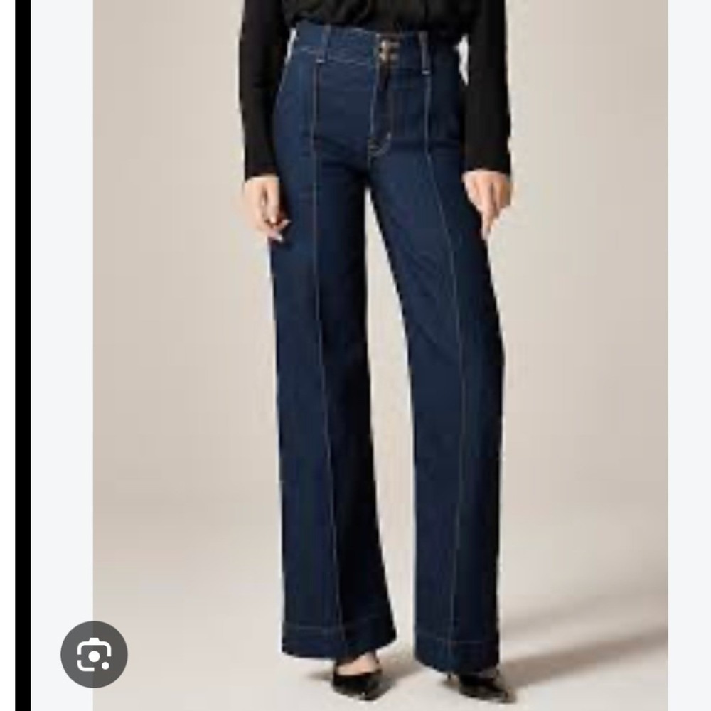 J.Crew Re-imagined High-Rise Wide-Leg Seamed Jeans Dark Wash 29P Gold Button